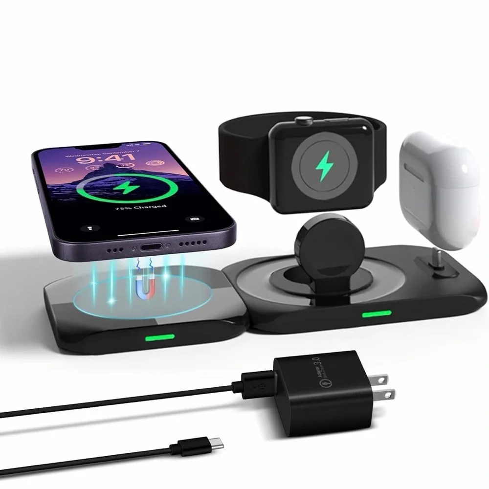 4-in-1- Wireless Mag Safe Charging Station- Travel/Home NEW Sealed